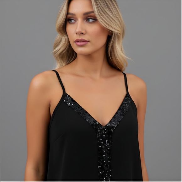 Black Contrast Sequin Cami Top - Picture 1 of 8